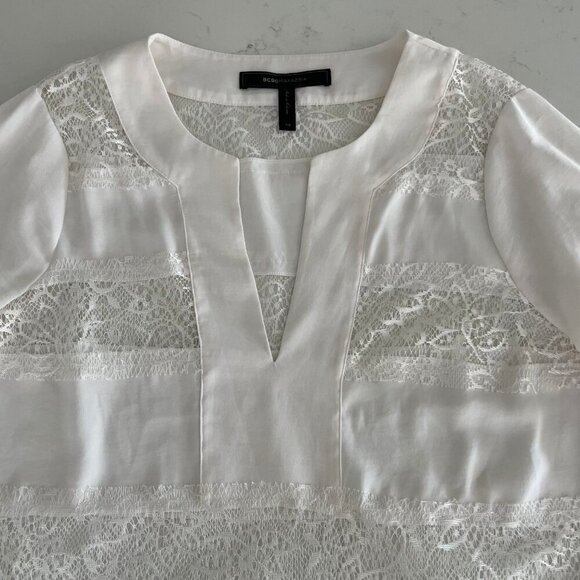 BCBGMaxAzria Erid Gardenia VNeck Lace Cover Up Adjustable Sleeve Cream Sz XS - Picture 11 of 16